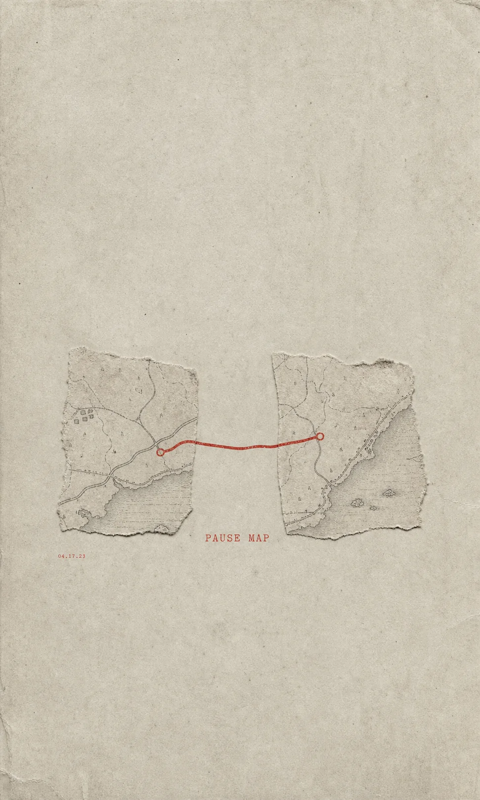 Pause Map 极简 ZINE 海报:地图式线条、纸张纹理和少量高亮元素